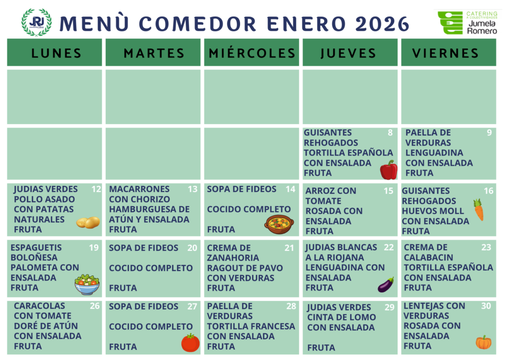 Menú comedor enero 2026
